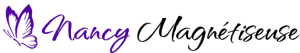 Logo de Nancy Magnétiseuse avec un papillon et le texte Nancy Magnétiseuse.